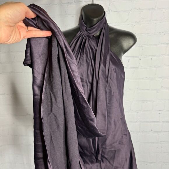 NEW House of CB purple satin draped open back mini dress size L+ - Picture 7 of 11